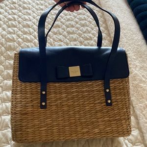 Kate Spade navy blue/raffia handbag